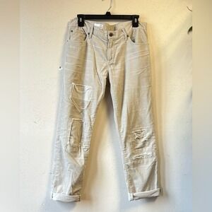 Gap 1969 Sexy Boyfriend Corduroy Distressed Ripped Pants Beige Tan EUC Sz 27r